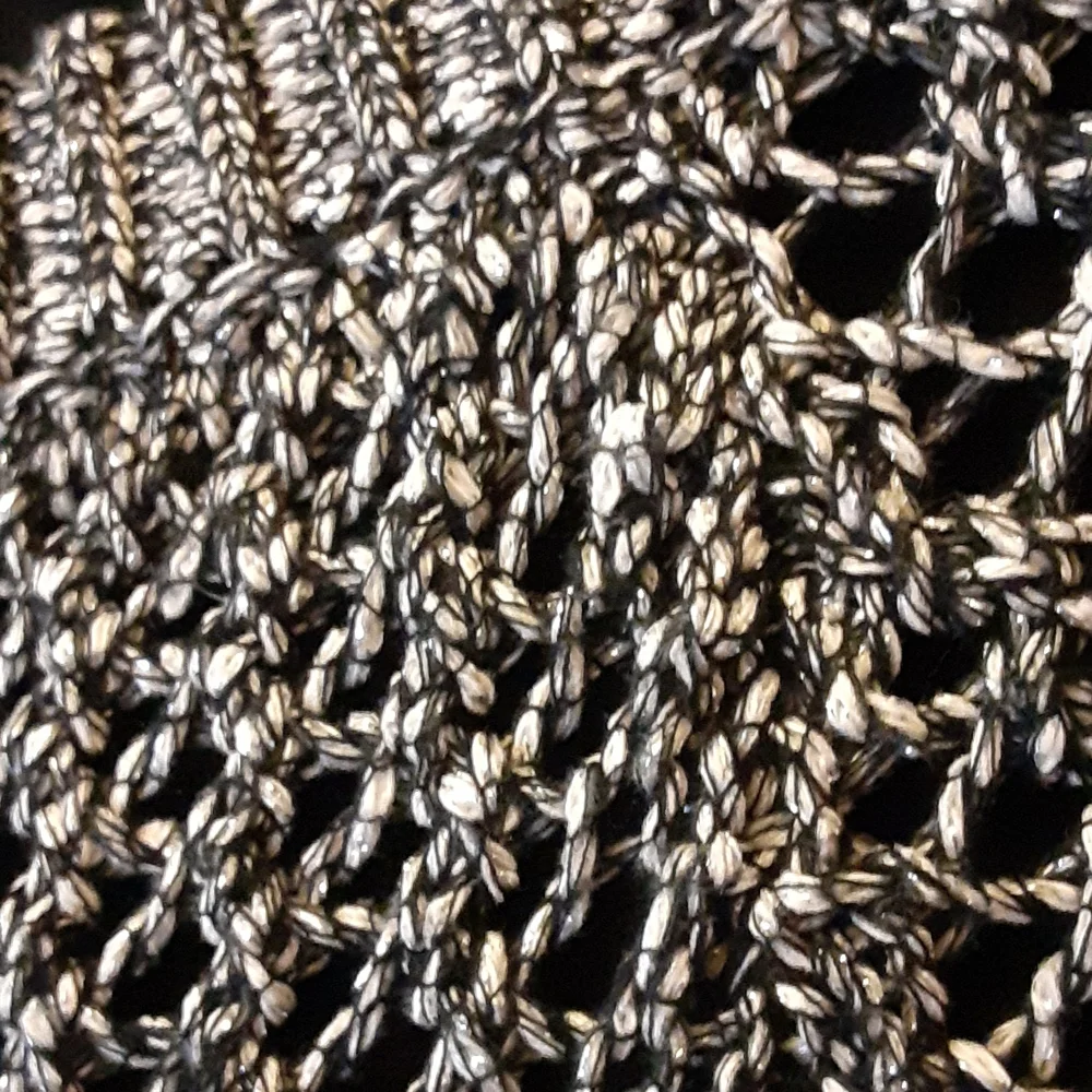 Lucky Brand black white & metallic silver open weave pullover sweater XL…EUC